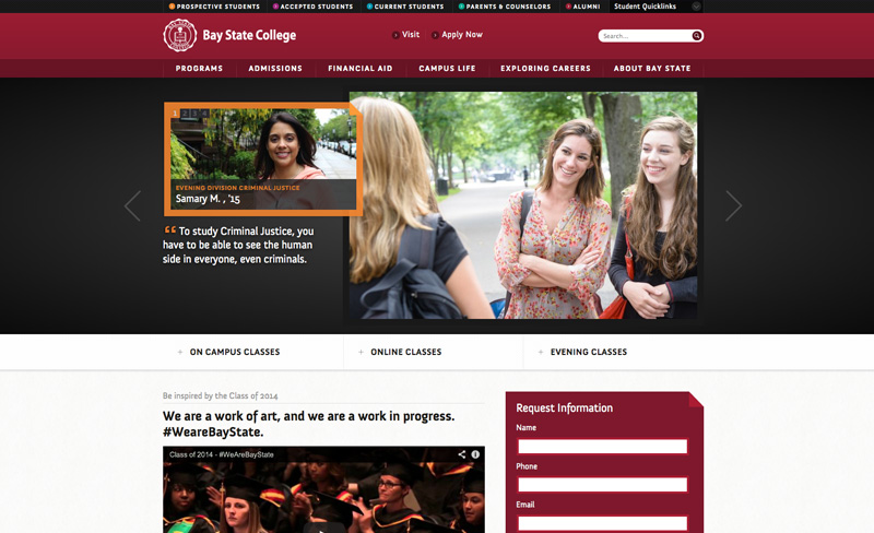 Bay State College - Top Higher Ed Web Design Example