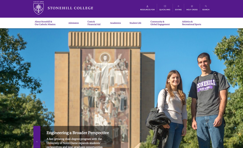 Stonehill College - Top Higher Ed Web Design Example