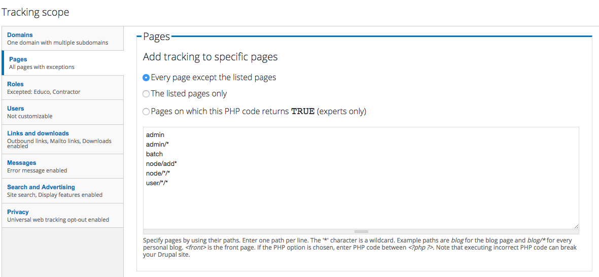 Drupal Google Analytics Admin Tracking