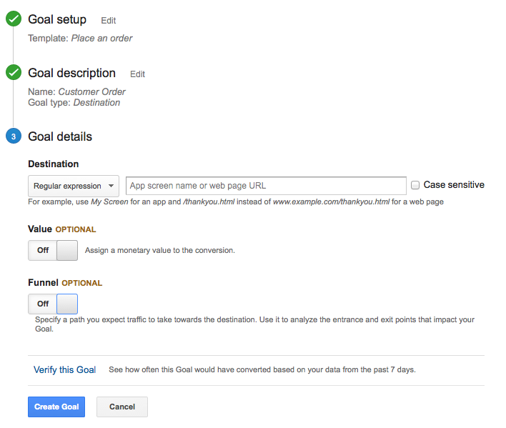 Creating a Conversion Goal in Google Analytics for Drupal Commerce - Step 6