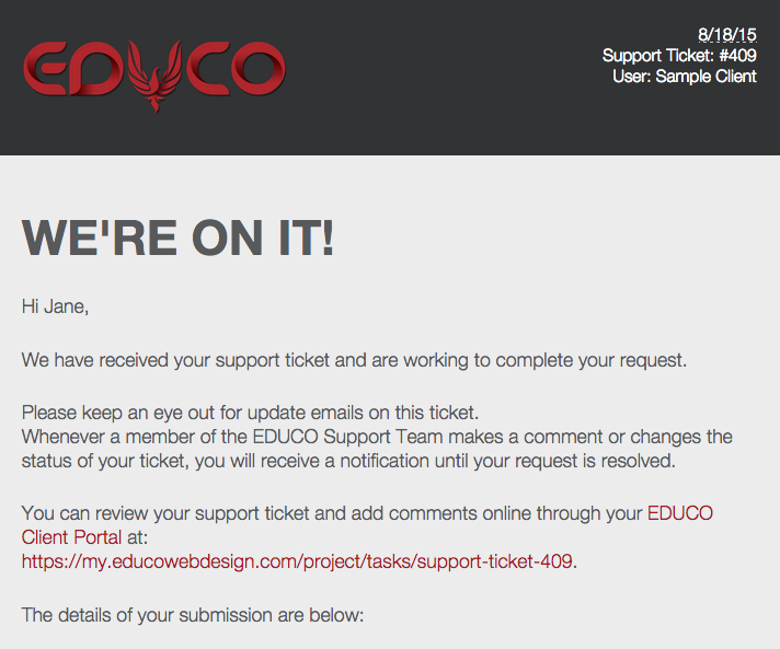 Support Ticket Email