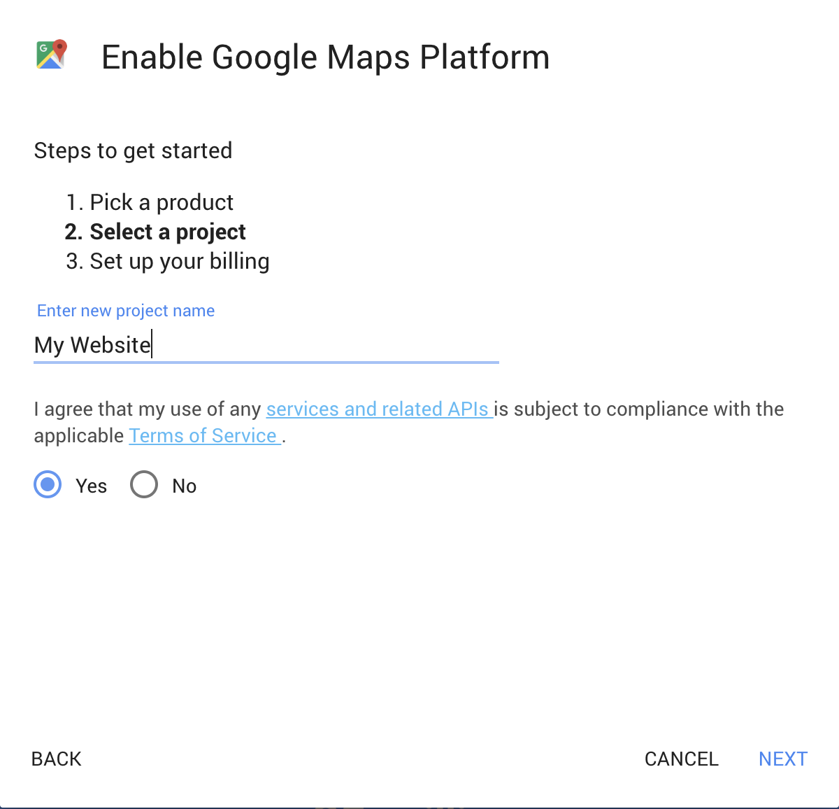 Google Maps Platform Walkthrough Step 2