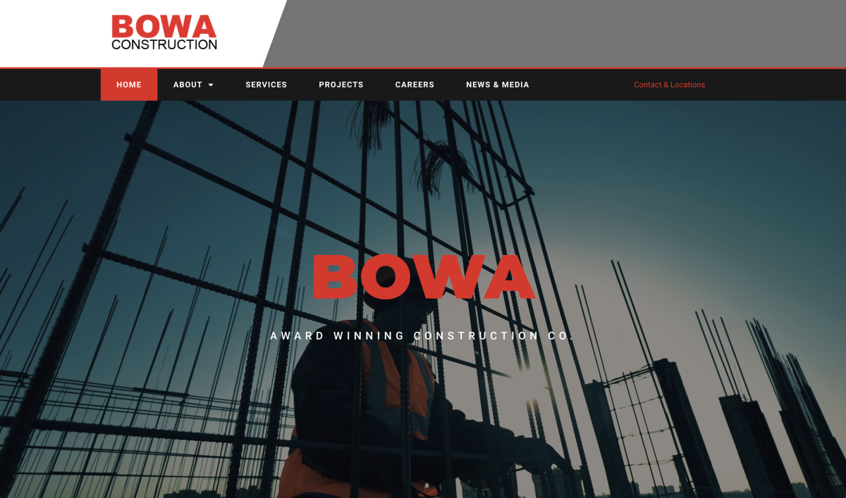 Bowa Commercial Construction Company Web Design Example