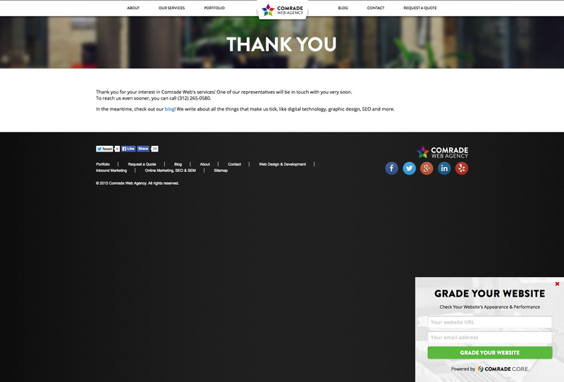 Comrade Top Chicago Web Design Firm - Thank You Page Screenshot Comrade Top Chicago Web Design Firm - Thank You Page Screenshot