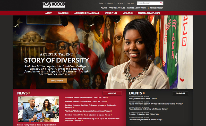 Davidson College - Top Higher Ed Web Design Example