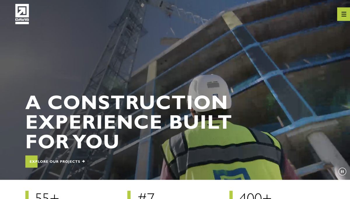 Davis Construction Web Design Example