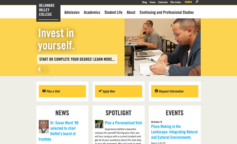 Delaware Valley College - Top Higher Ed Web Design Example