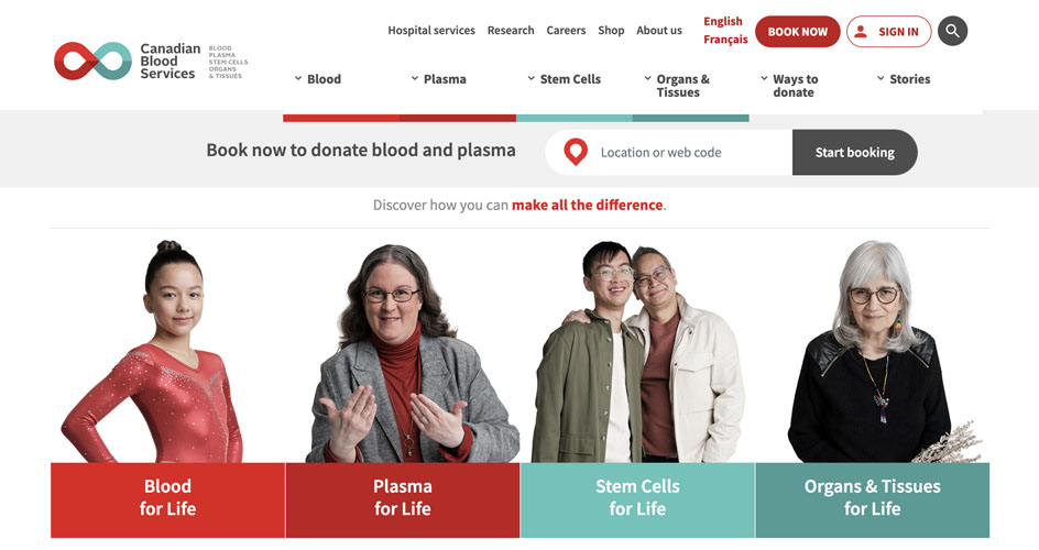 blood_non_profit_cluttered_navigation.jpg Cluttered Navigation Non-Profit Website Design Example
