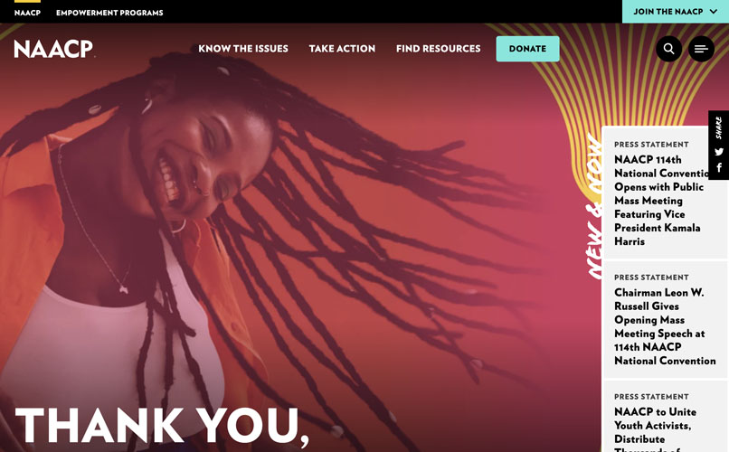naacp_not_for_profit_cluttered_website_navigation.jpg Cluttered Navigation Non-Profit Website Design Example