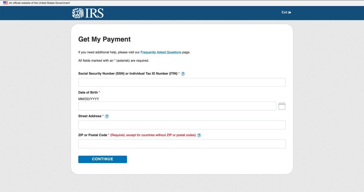 IRS Stimulus Payment Portal Screenshot