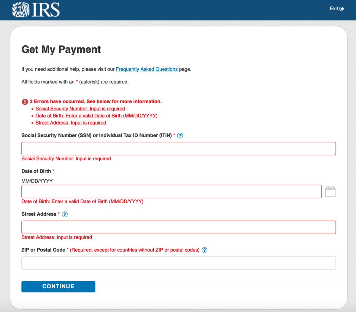 IRS Stimulus Payment Portal Screenshot