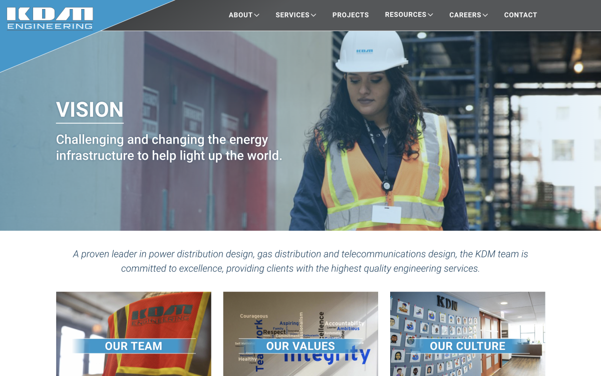 KDM Engineering Commercial Construction Web Design Example