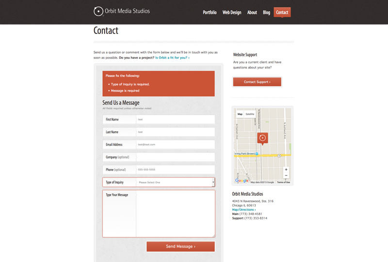 Orbit Media Top Chicago Web Design Firm - Contact Page Screenshot Orbit Media Top Chicago Web Design Firm - Contact Page Screenshot