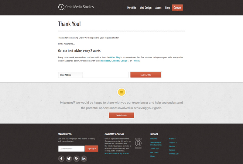 Orbit Media Top Chicago Web Design Firm - Thank You Page Screenshot Orbit Media Top Chicago Web Design Firm - Thank You Page Screenshot