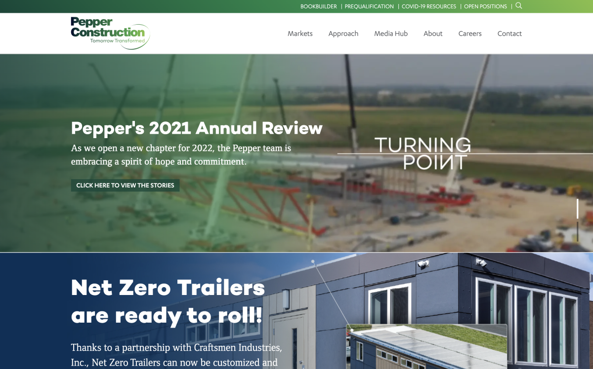 Pepper Commercial Construction Web Design Example