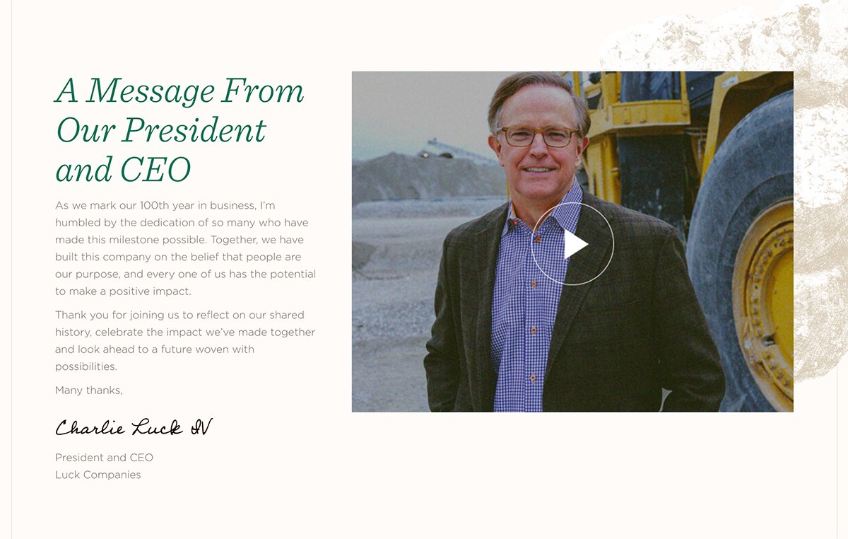 Luck Companies 100 yr Anniversary Leadership Videos Example