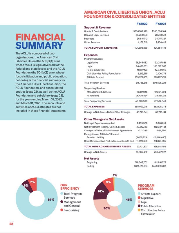 ACLU Best Printed Non-Profit Annual Report Example