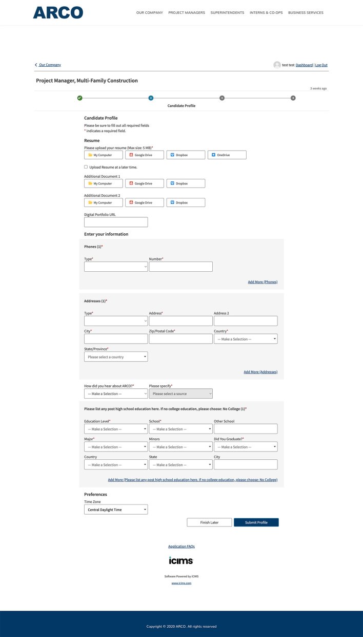 ARCOMurray's Career Page Application Experience 
