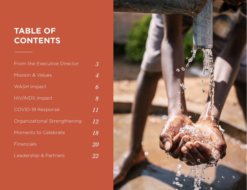 Blood:Water Best Printed Non-Profit Annual Report Example