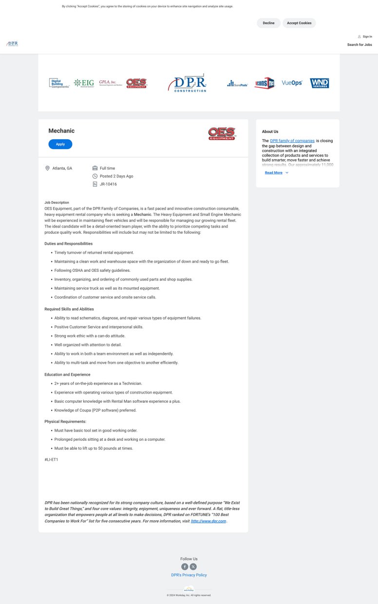 DPR Construction Careers Application Experience - Workday Job Post
