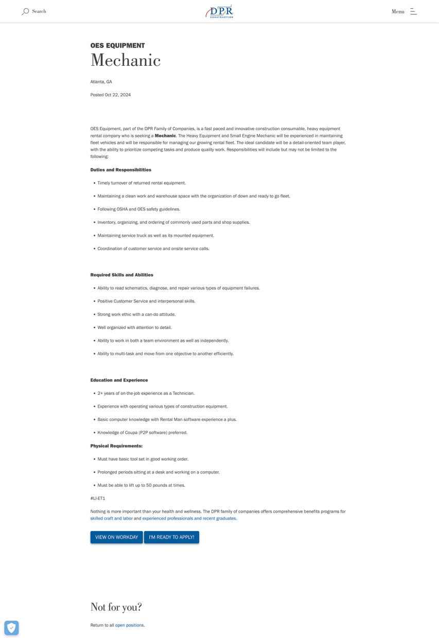 DPR Construction Careers Application Experience - Job Post