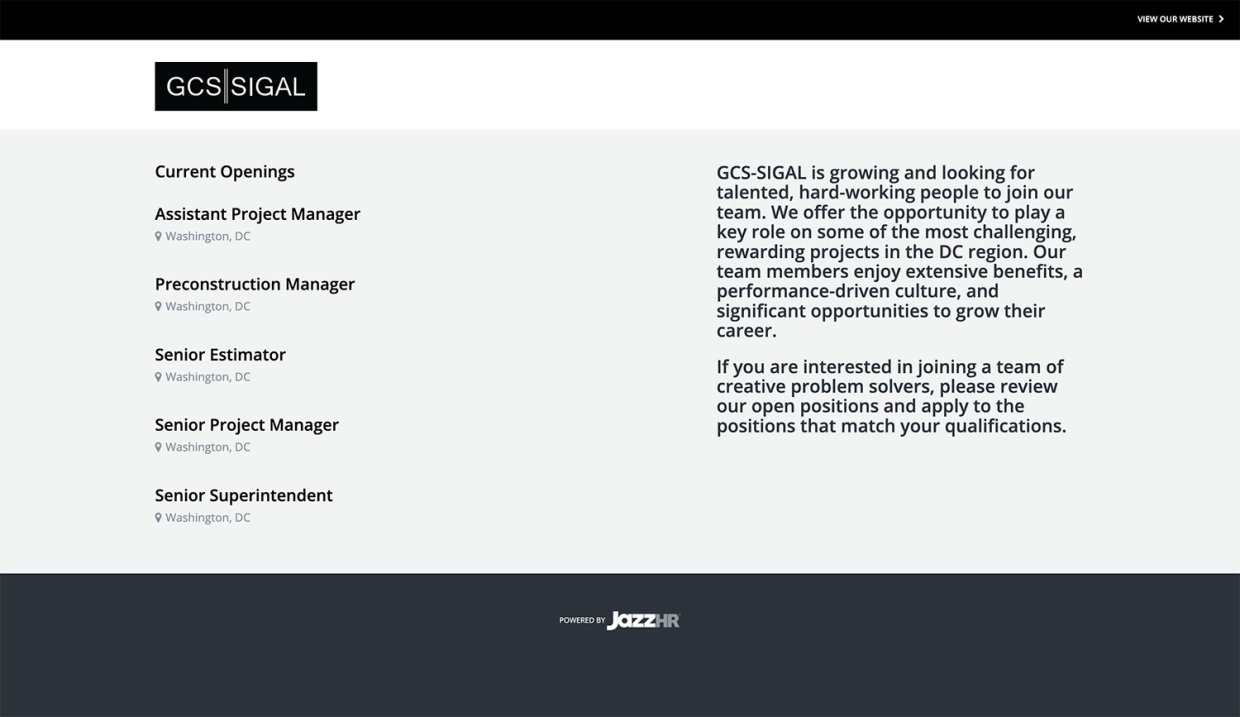 GCS Sigal Construction Recruitment Application Experience