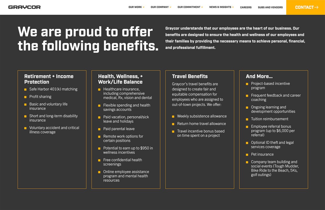 Graycor Construction Example of Career Recruitment Benefits