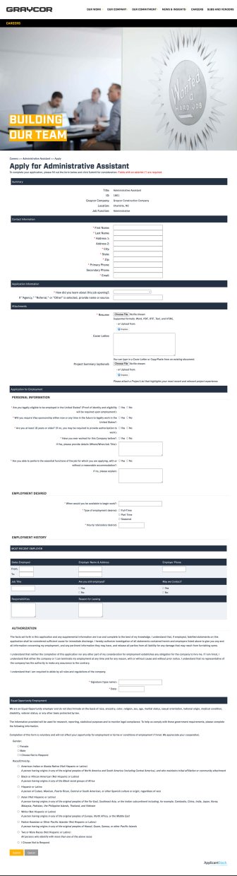 Commercial Construction Job Posting Recruitment Application Experience