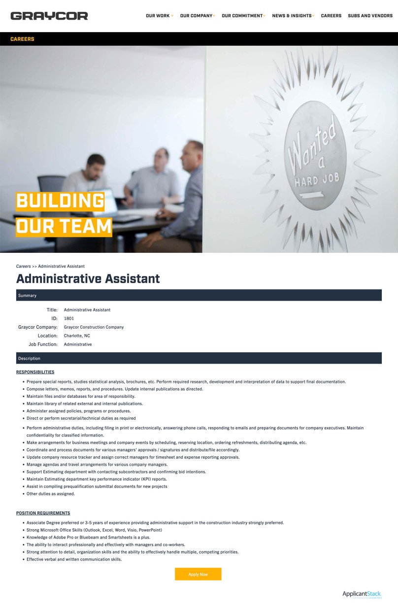 Graycor Construction Recruitment Software Job Posting Example