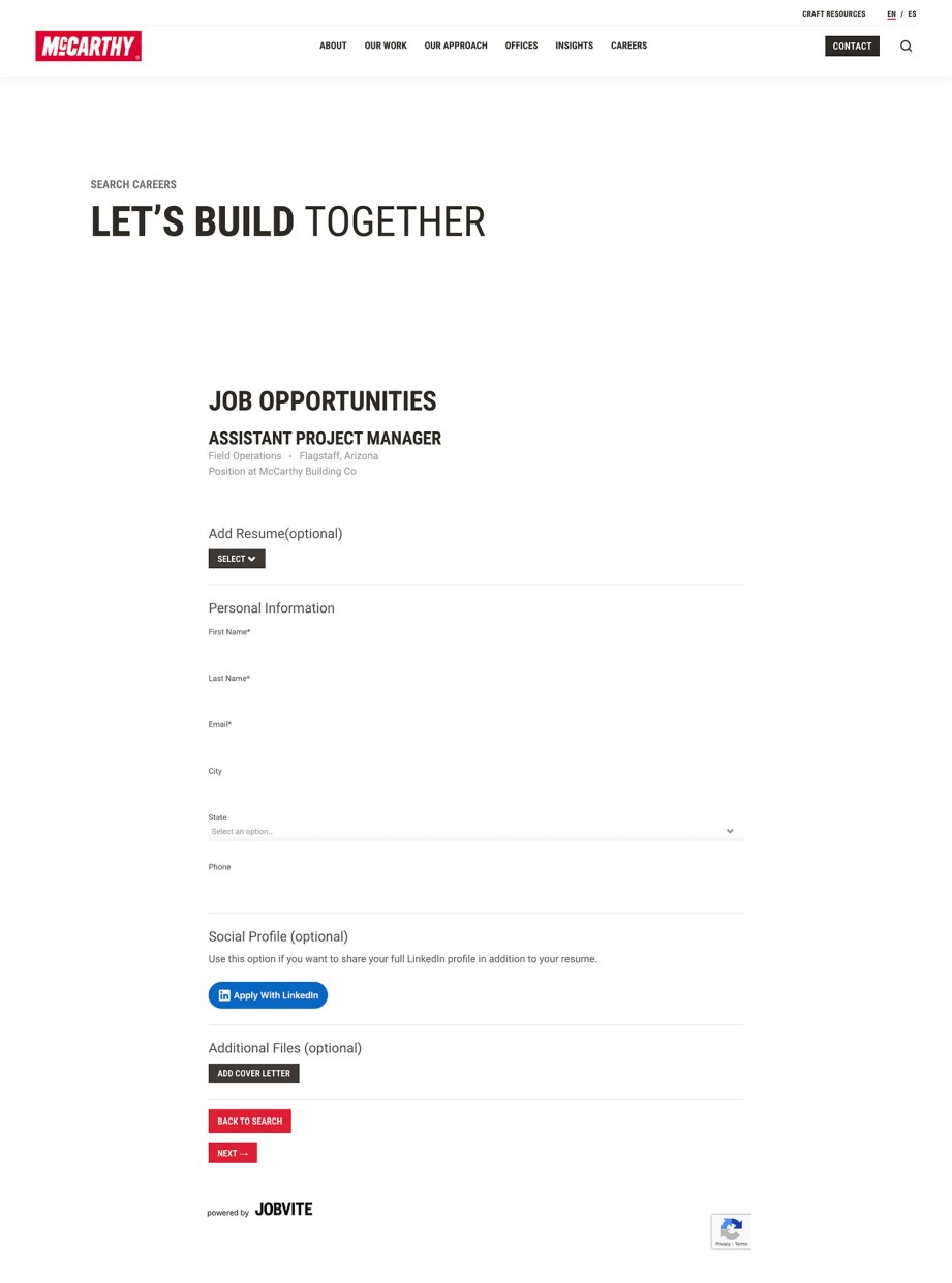 McCarthy Construction Recruitment Software Application UX Design