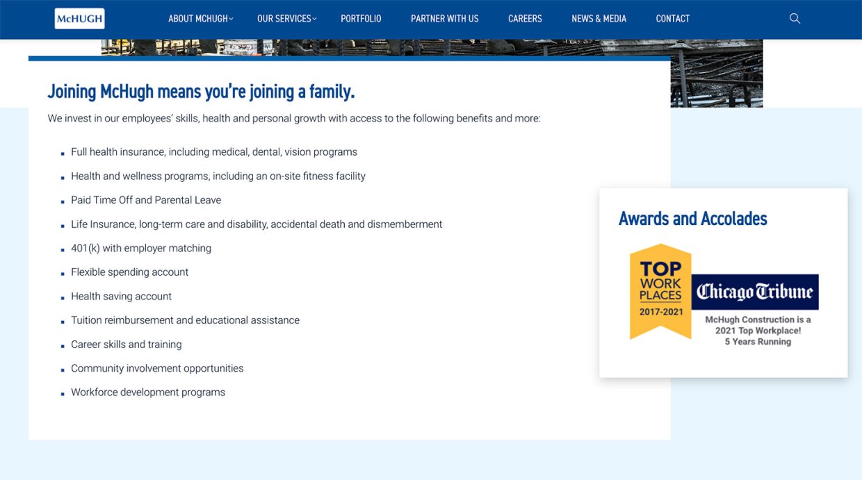 McHugh Construction Workplace Awards Display