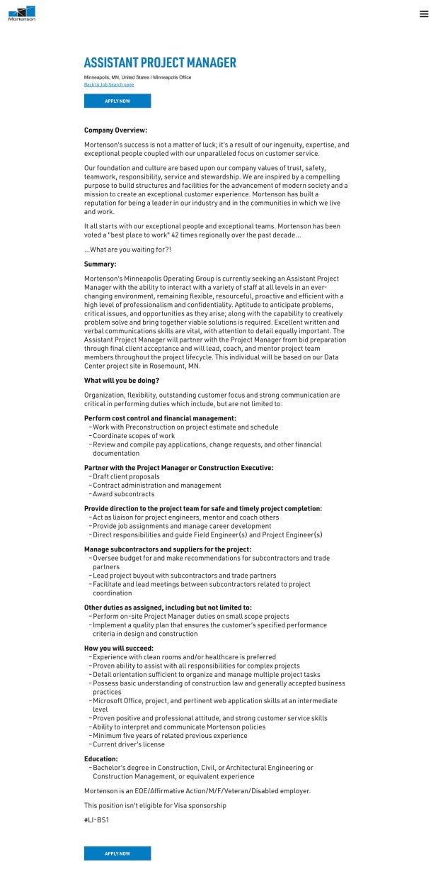 Mortenson Construction Recruitment Application Experience