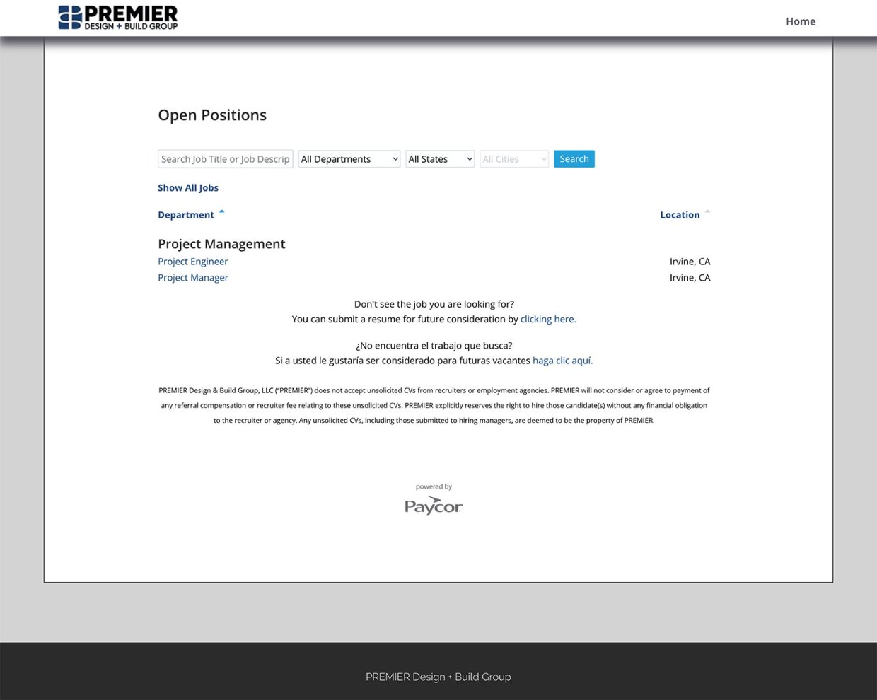 Premier Design Build Construction Recruitment Application Experience