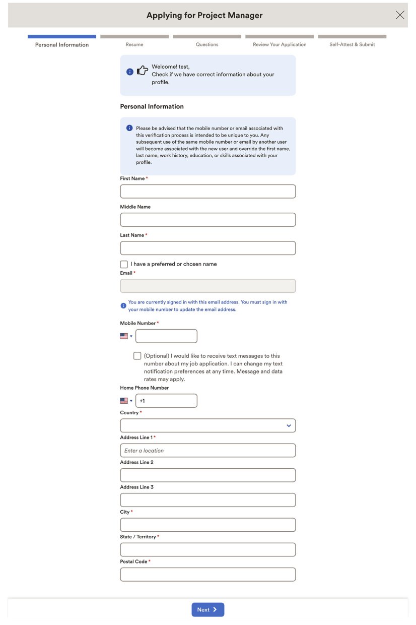 Skender's Career's Page Application Experience 