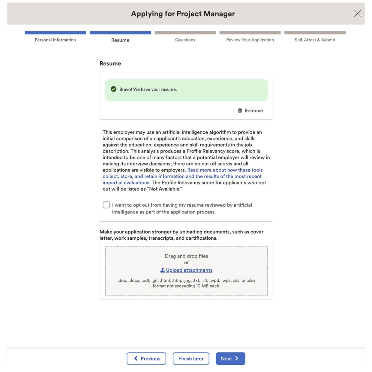 Skender's Career's Page Application Experience 
