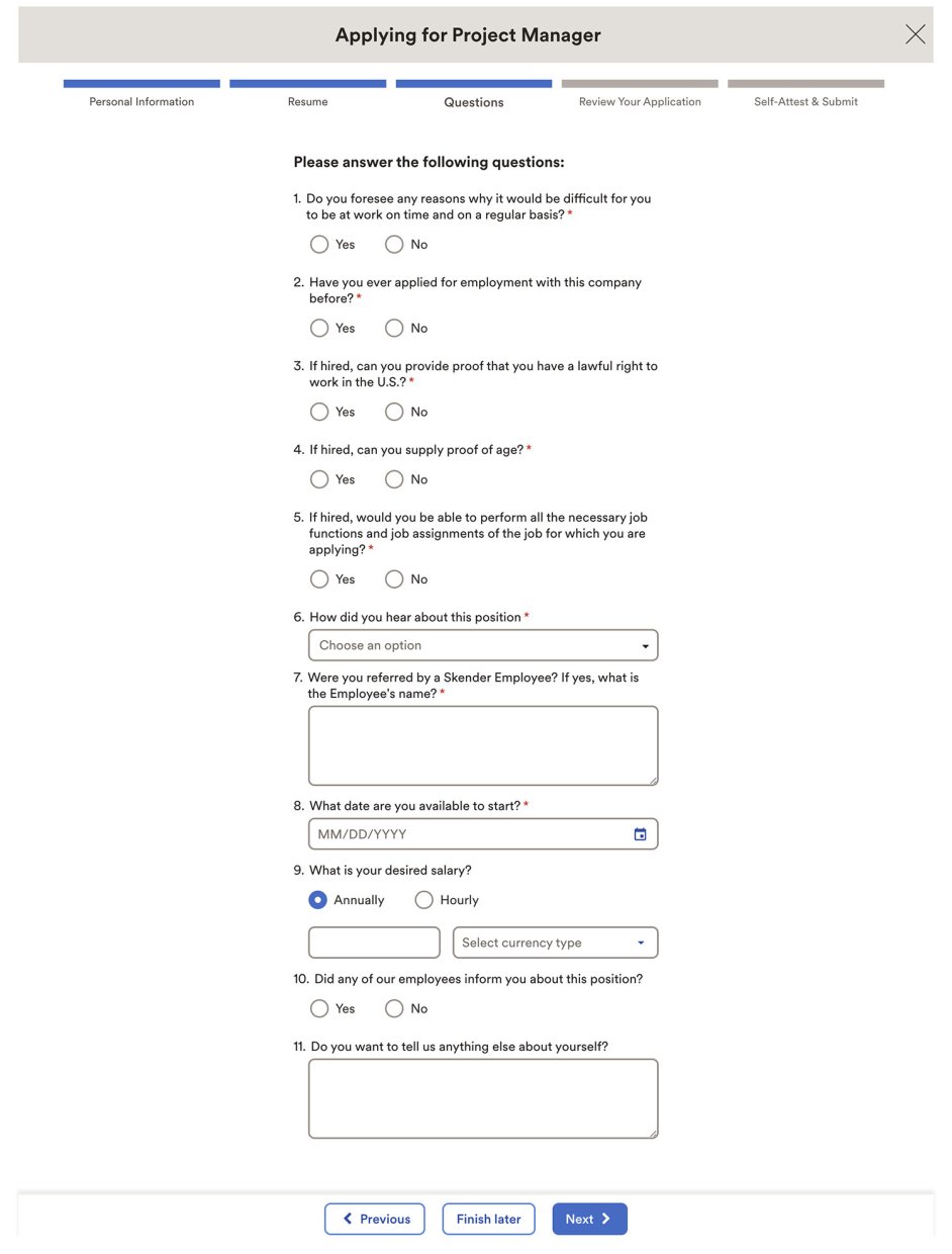Skender's Career's Page Application Experience 
