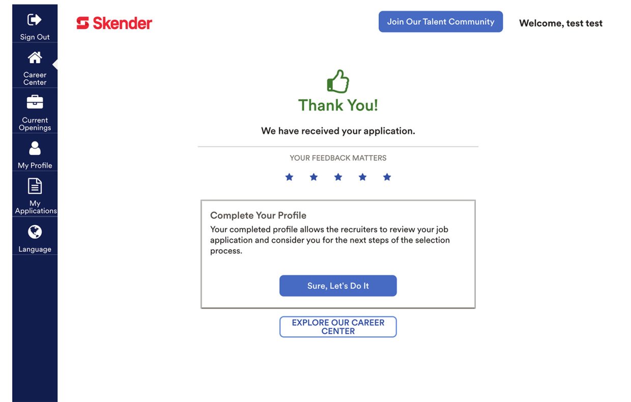 Skender's Career's Page Application Experience 