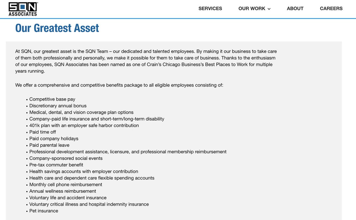 SQN Associates Career Recruitment Benefits Web Design Example