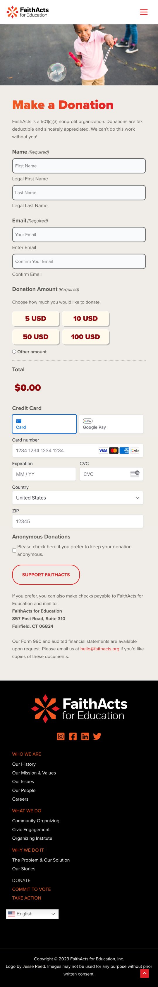 FaithActs Non-Profit Mobile Website Design Example