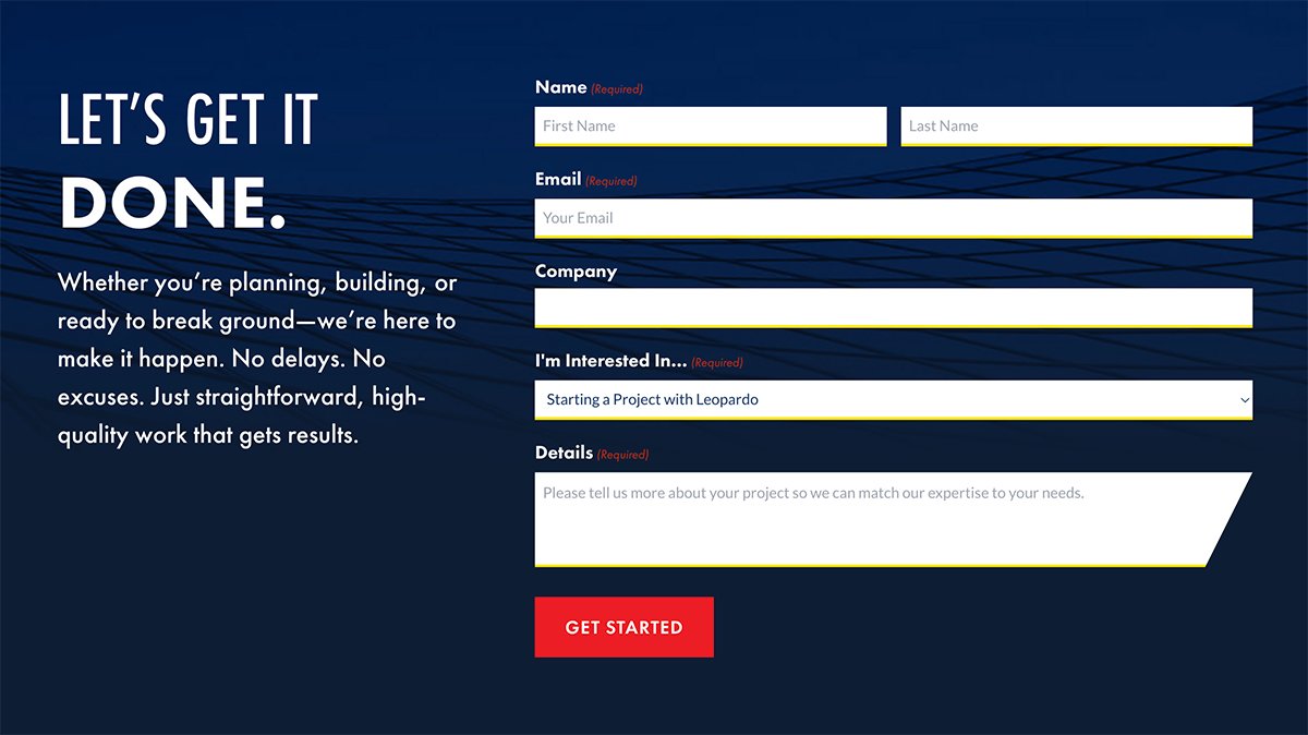 Leopardo Commercial Construction Website Redesign Contact Form