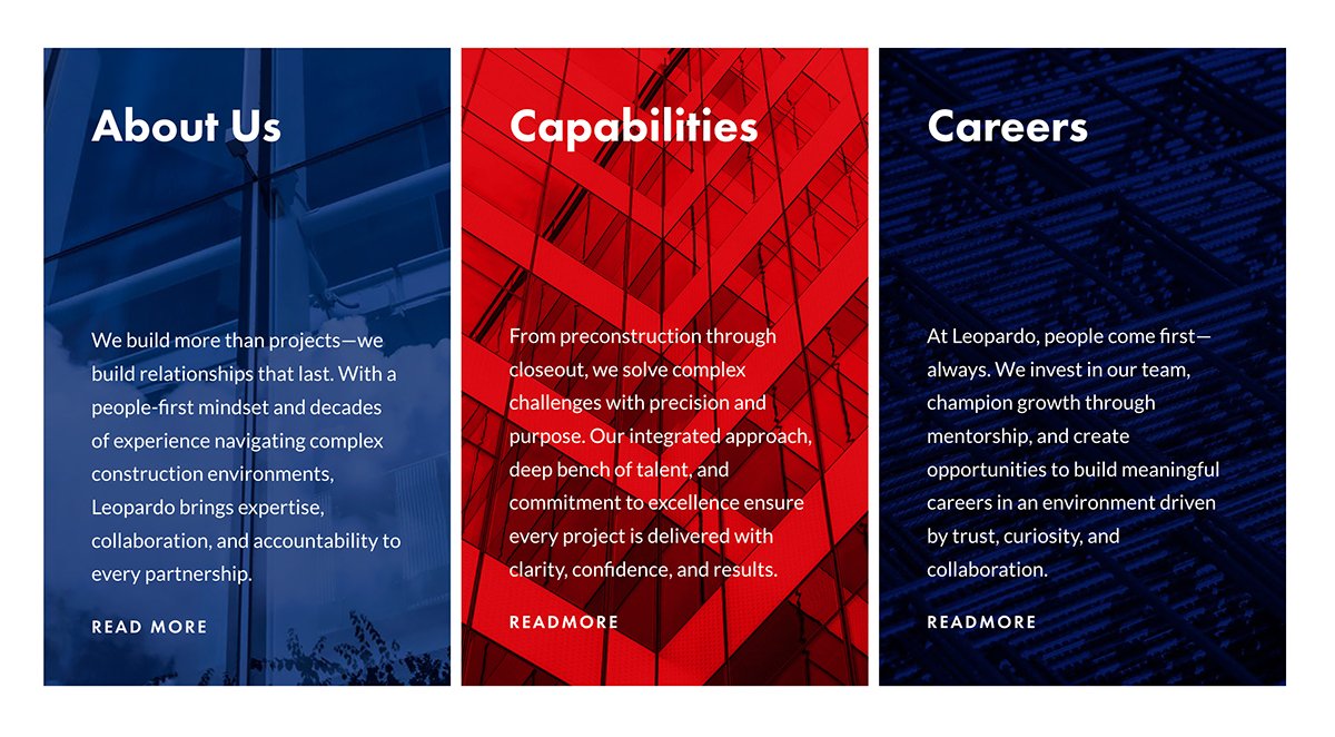 Leopardo Commercial Construction Website Redesign Content Section