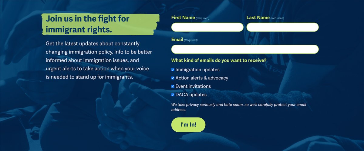 NIJC Non-Profit Website Redesign Newsletter Sign Up