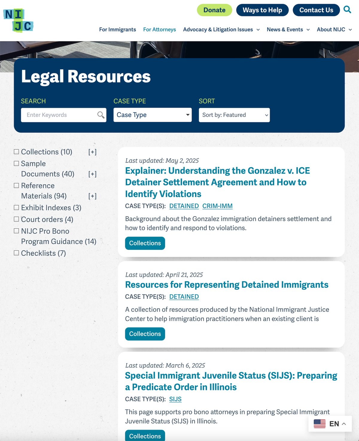 NIJC Non-Profit Website Redesign Legal Resources