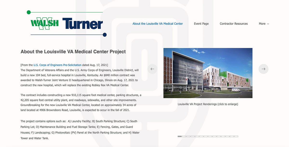 Louisville VA Hospital Construction Joint Venture Website Design Project