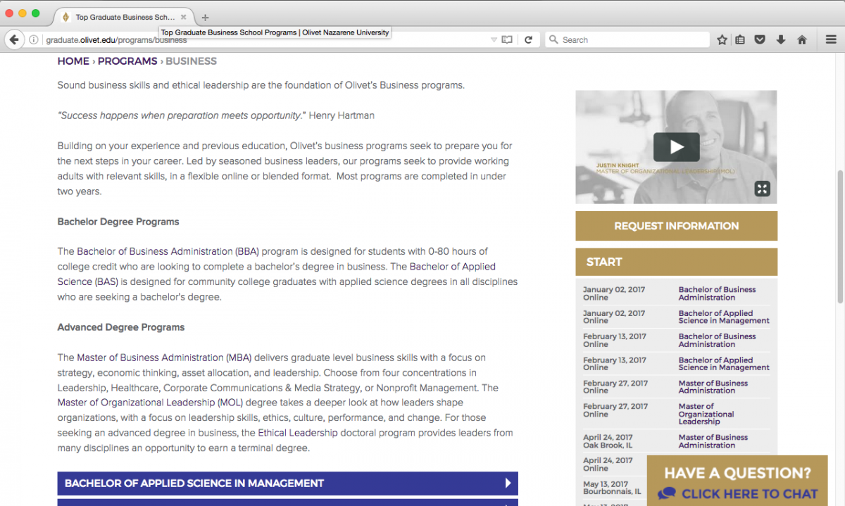College Websites: Program Detail Page